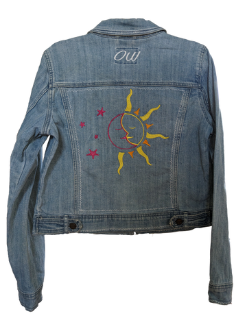 embroidered denim jacket - sun & moon